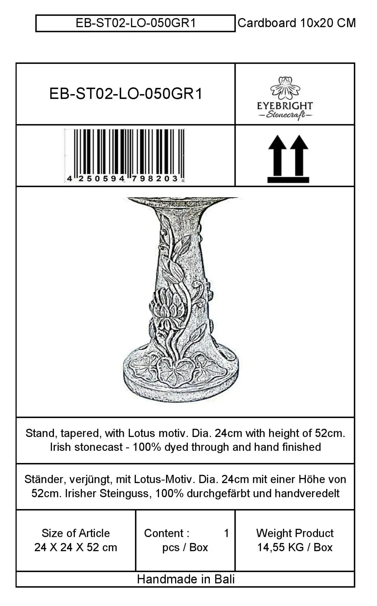 Artikelbild 7 des Artikels “Rinjani - Sockel, verjüngt, mit Lotus-Motiv, Ø 24cm, 52cm H | Steinguss “